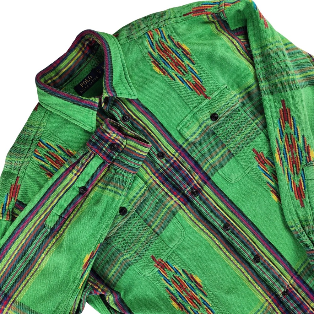 Polo Ralph Lauren Shirt XL Aztec‎ Southwestern Serape Western Green Blanket